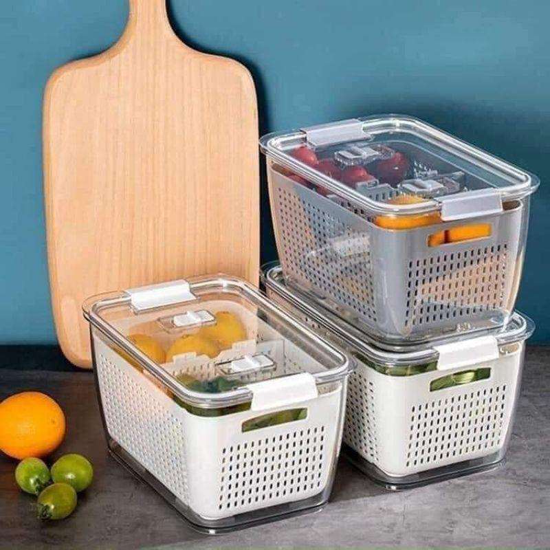Sét 2 hộp đựng thực phẩm tủ lạnh 2 lớp có chia ngăn