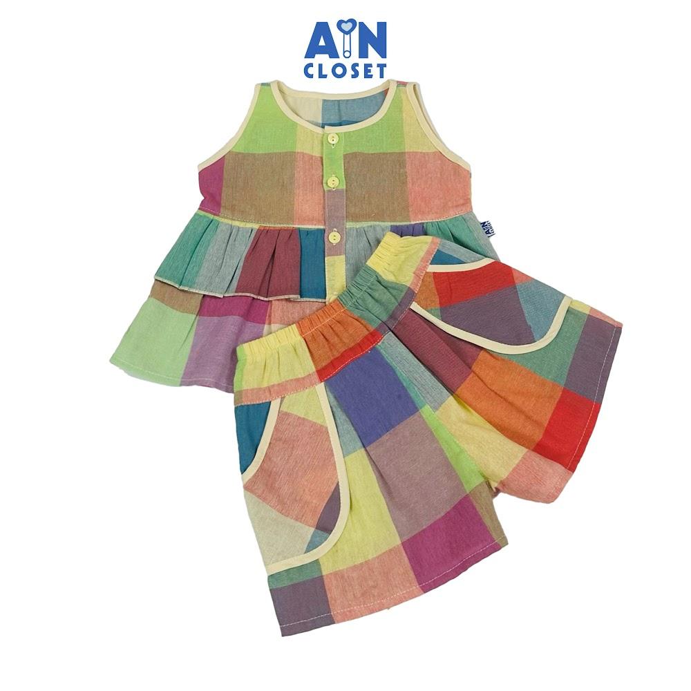 Bộ quần áo Ngắn bé gái họa tiết Caro 2 Tầng linen - AICDBGQBD3MN - AIN Closet