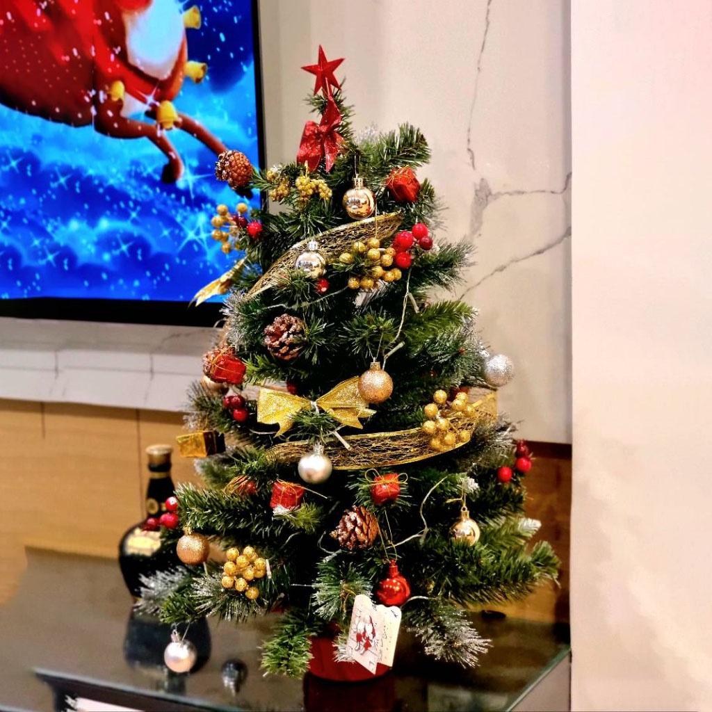 Cây thông noel 3 loại lá sẵn phụ kiện cây trang trí giáng sinh - Cây thông+Led vàng