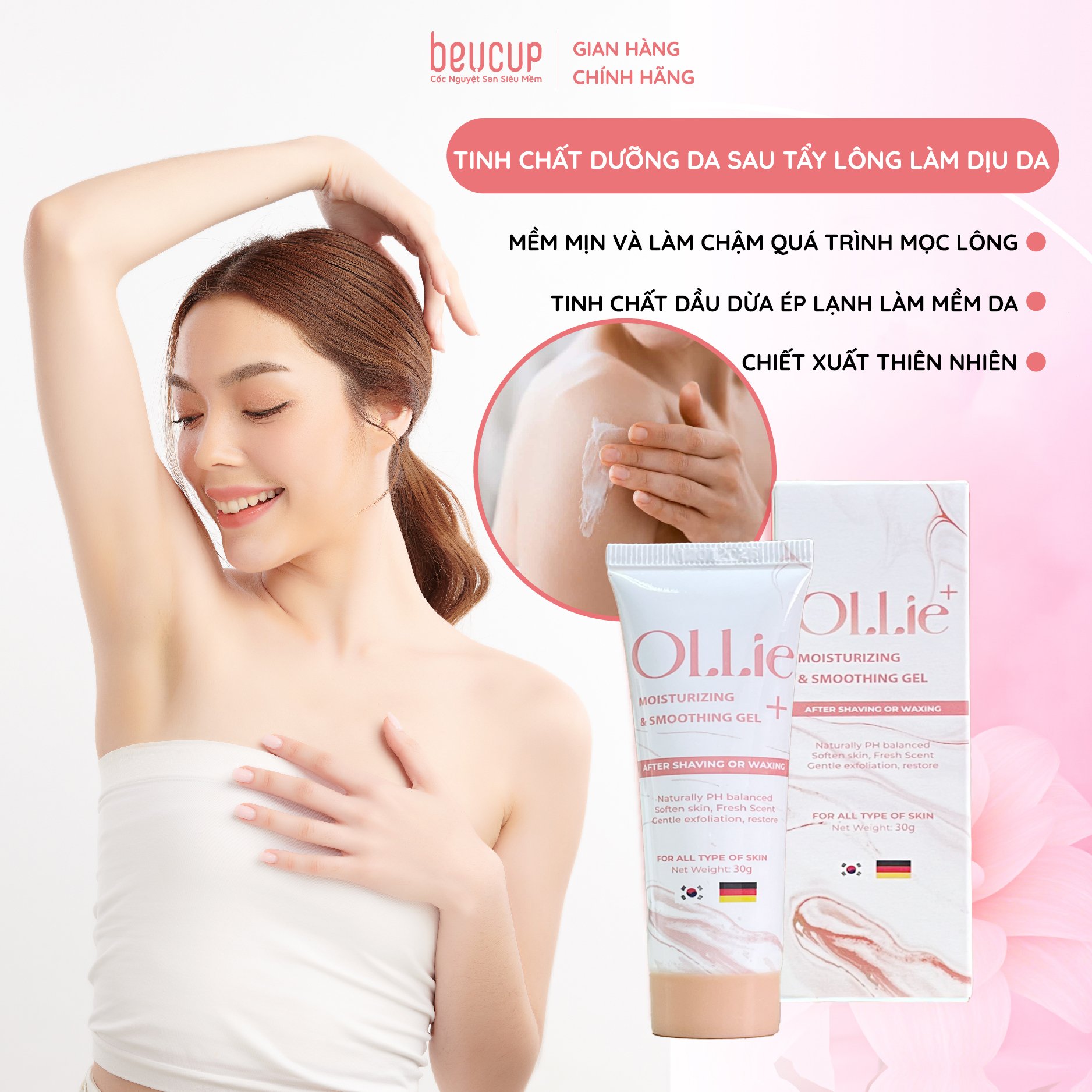 Kem tẩy lông OLLIE + gel dưỡng ngăn mọc lông OLLIE , tẩy lông bikini, nách, tay, chân, an toàn không đau rát dung tích 70ml