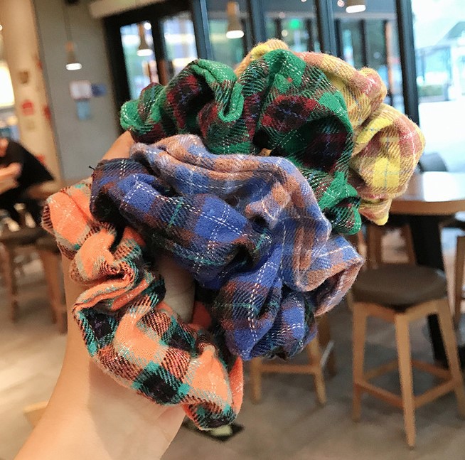 Buộc tóc vải bông Scrunchies  Korea Style Kẻ caro