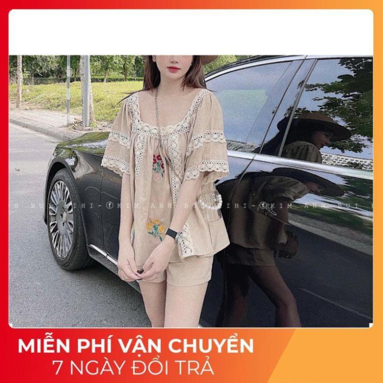 SET ÁO KEM PHỐI REN THÊU HOA QUẦN ĐÙI KEM