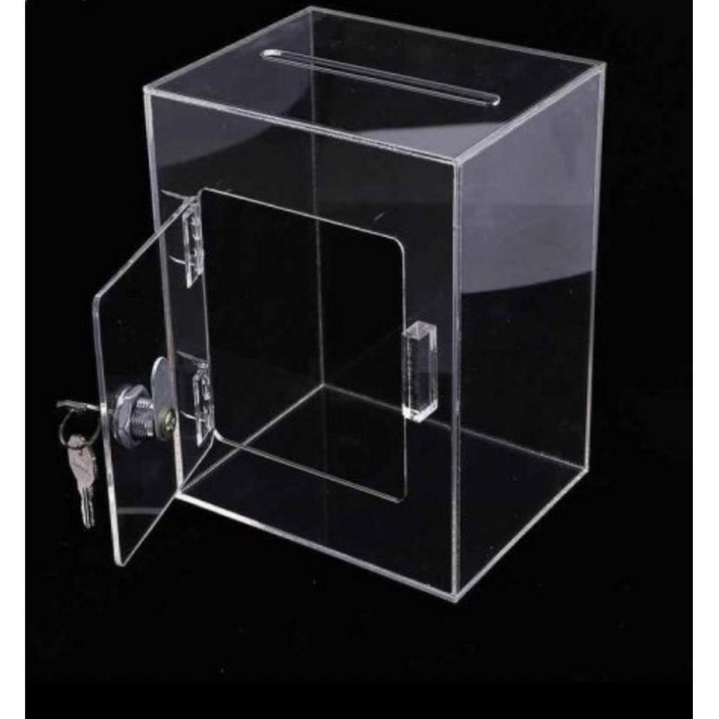 Thùng từ thiện, tip box mica, hộp tip box, có ổ khoá, nhiều màu sắc , nhiều kích thước, thiết kế theo yêu cầu - Vàng