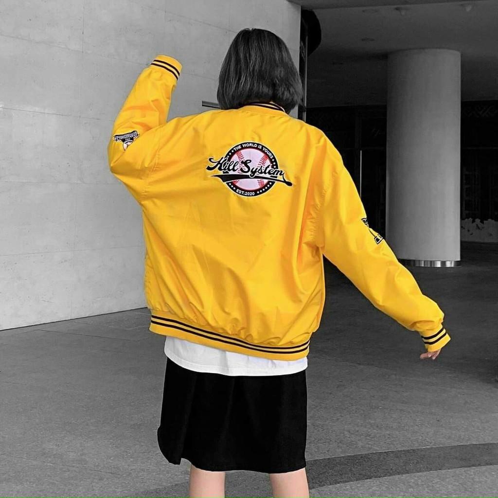 Áo Bomber Jackets Bóng Chày DÙ 2 Lớp in Kill System Phong Cách Unisex Nam Nữ Couple Ullzang