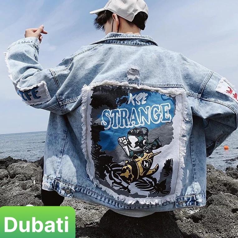 ÁO KHOÁC JEAN NAM CHẤT BÒ CHỮ STRANGE PHONG CÁCH CAO CẤP HOT TREND- DUBATI FASHION