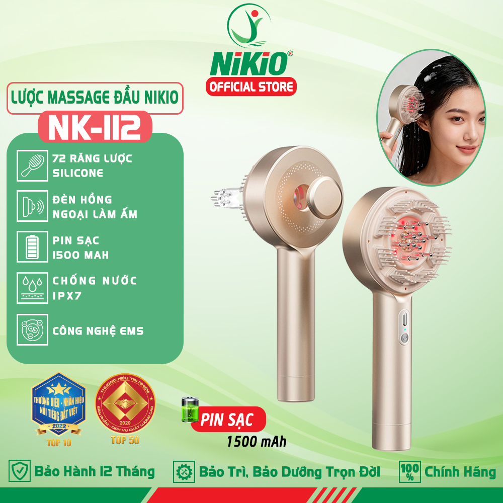 Lược massage đầu thư giãn Nikio NK-112 - Công nghệ EMS kết hợp hồng ngoại, chống nước