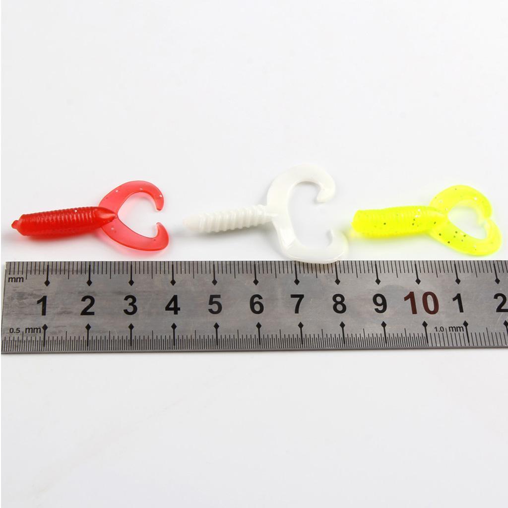 50pcs/set Portable Twin Tail Soft Fishing Lures Grub Maggots Worm Bait Swimbaits 5 Color