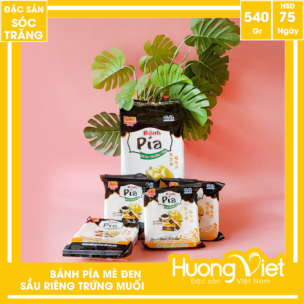 Đặc Sản Sóc Trăng - Bánh Pía Mè Đen Sầu Riêng Trứng Muối 540G, Bánh Pía Sóc Trăng Tân Huê Viên Túi Gồm 4 Bánh Bao Bì Riêng Biệt