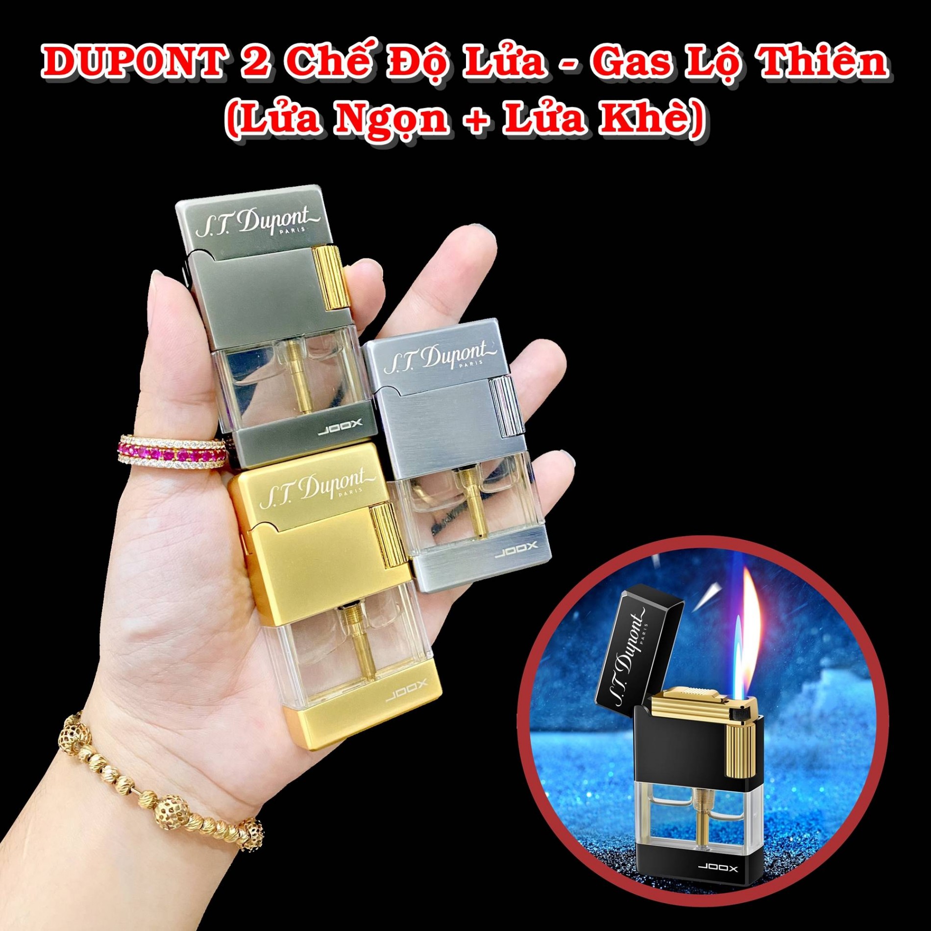 Hột quẹt bật lửa DUPONT 2 chế độ lửa gas lộ thiên phiên bản JOOX - xài gas