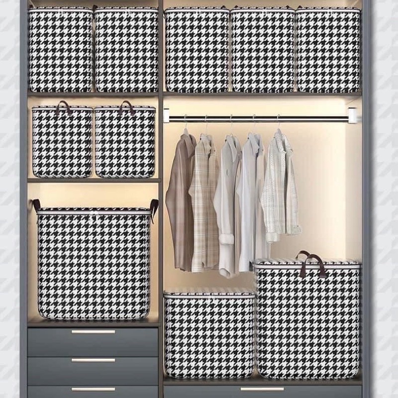 Túi Đựng Quần Áo Sọc Đen Trắng – Gấp Gọn, Có Khóa Kéo, Đựng Chăn Gối Tiện Lợi