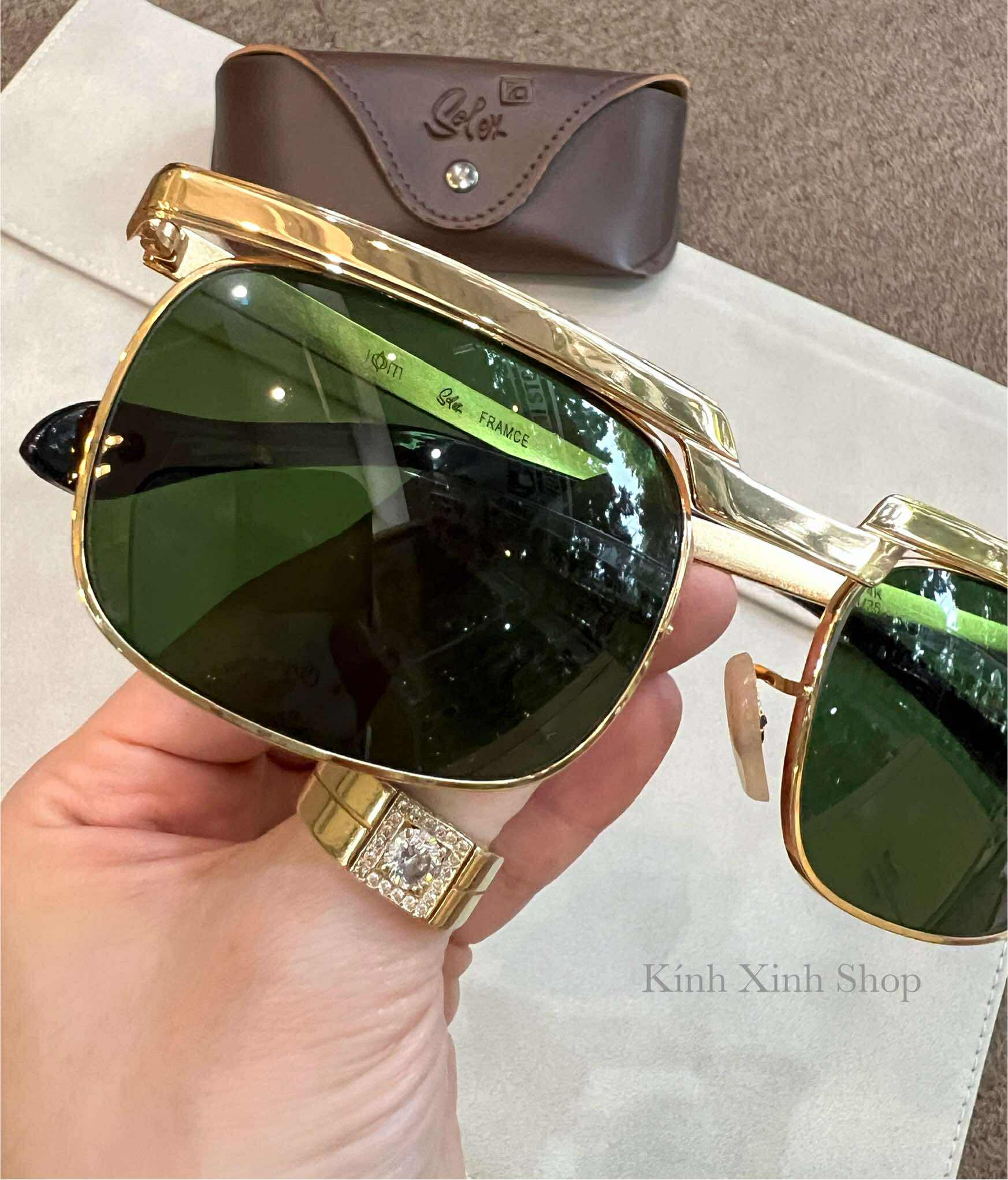 Kính râm chống nắng cao cấp cho nam Solex Mắt thủy tinh gọng Titan mạ vàng 14K