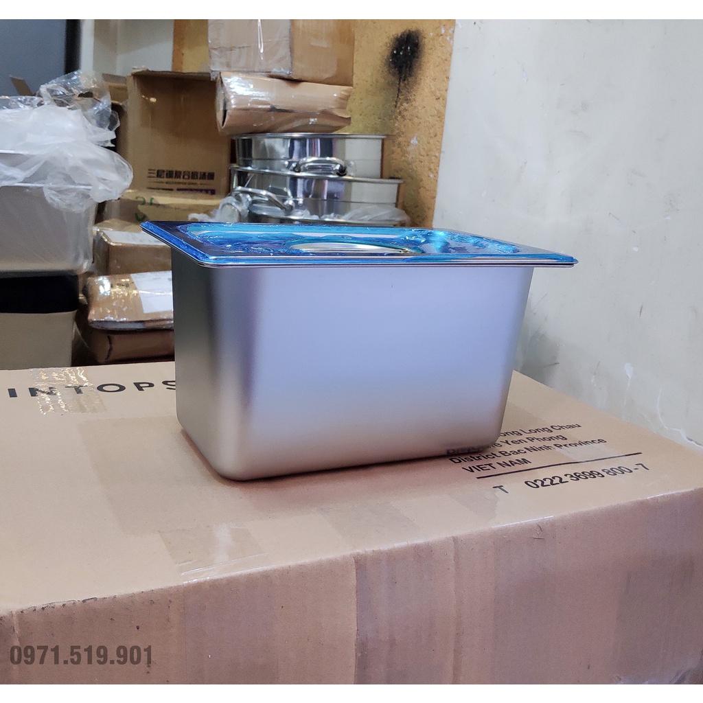 Khay đựng thạch trà sữa inox 304 loại gn 1/4 sâu 15cm có nắp