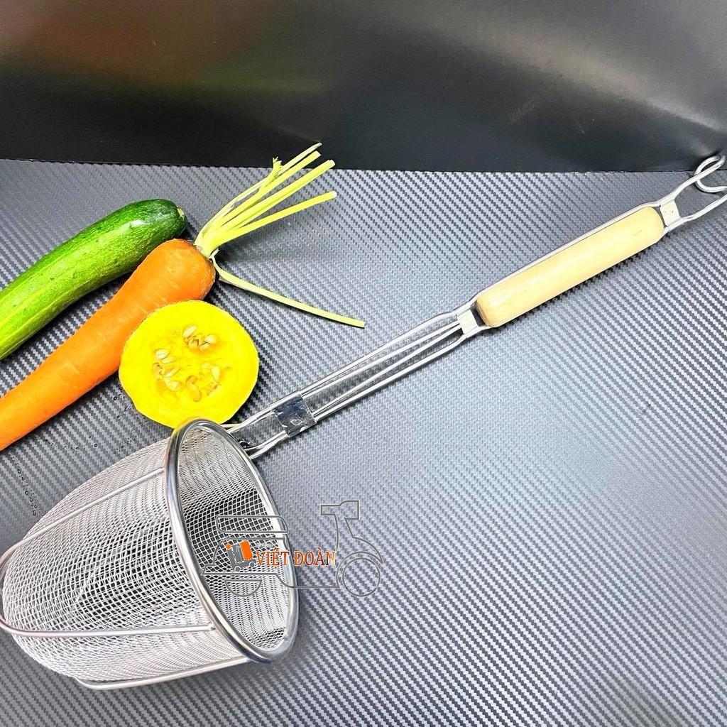 Vợt Trụng Hủ Tiếu, Mì 50cm - Sâu Lòng, INOX DÀY KHÔNG RỈ TAY CẦM GỖ CHẮC CHẮN