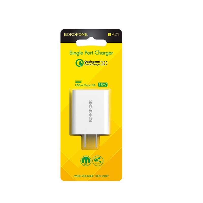 Củ Sạc Nhanh 18W - QC3.0 BOROFONE BA21 cổng USB hỗ trợ sạc nhanh 50% pin trong vòng 30p, có chip điều khiển dòng điện an toàn bảo vệ máy - Hàng Chính Hãng