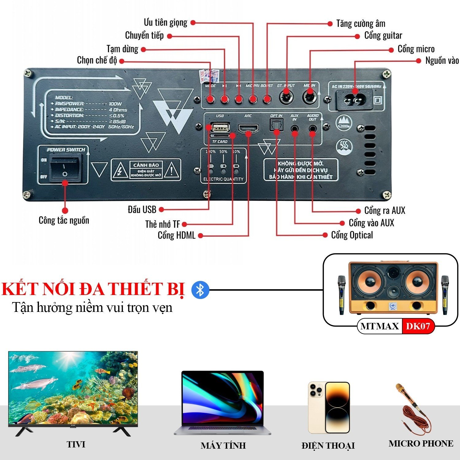 Loa Xách Tay Chính Hãng MTMax DK07 - Loa Karaoke Cao Cấp Công Suất Lớn 300W 2 Bass Trầm 20CM Công Nghệ Bass Boots Kèm 2 Micro Không Dây Giá Tốt Bảo Hành 12 Tháng hàng chính hãng