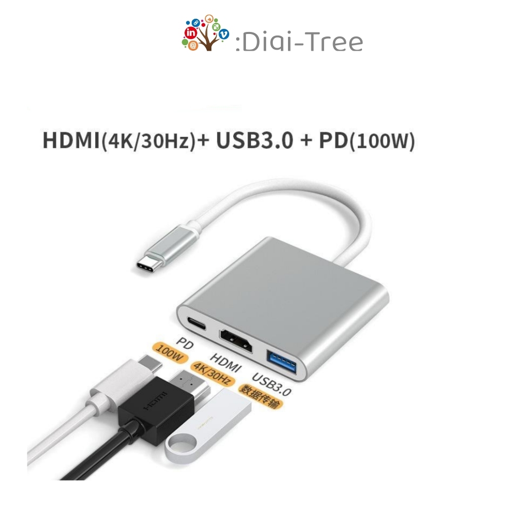 Bộ HUB Type-C, Cổng Chuyển Sang HDMI,USB 3.0,PD Cho Điện Thoại, Laptop,Bộ HUB chuyển đổi
