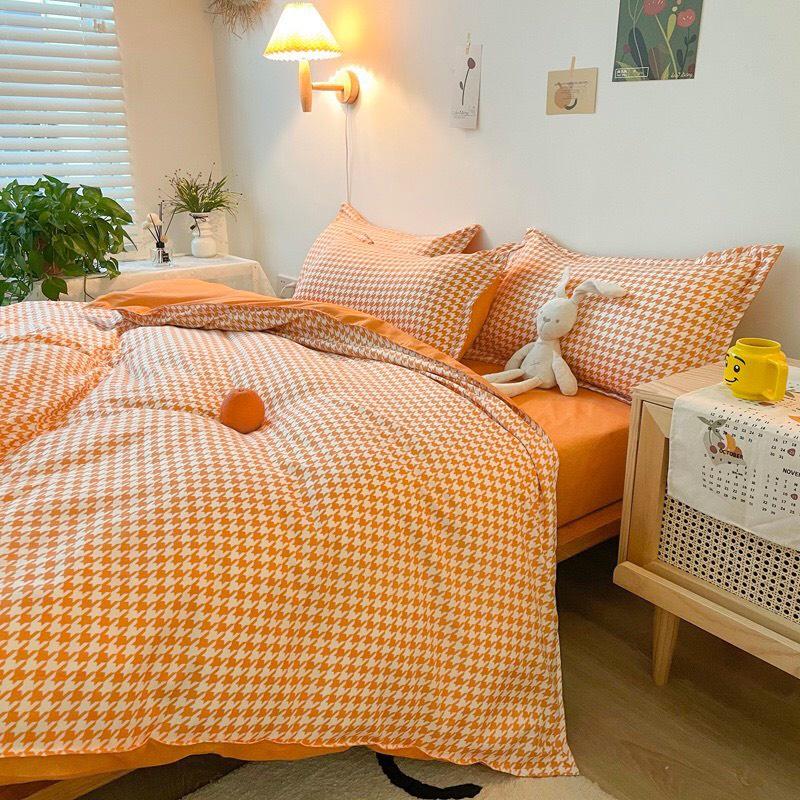 Bộ chăn ga gối Cotton poly M2T bedding, vỏ chăn mền, drap ga giường và 2 vỏ gối nằm, Pl roma cam