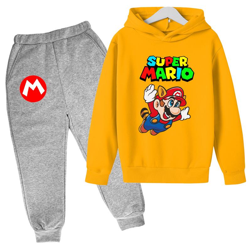 Mario Áo Hoạt Hình Áo Hoodie Game Áo Phù Hợp Với Mùa Thu Trẻ Em Áo + Quần 2 Bộ Thanh Niên Bé Trai bộ Quần Áo Thể Thao 4-14Year