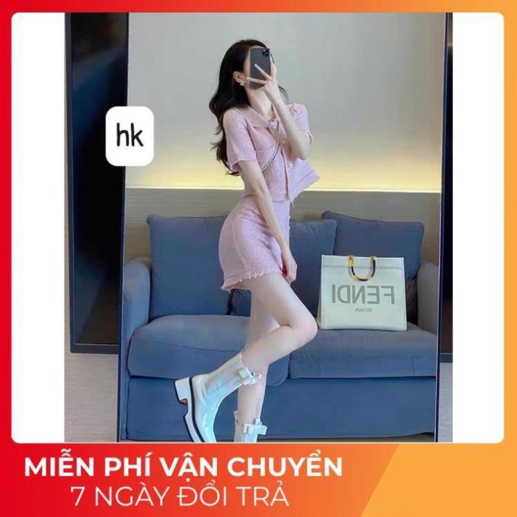 Set váy áo dạ nhũ hông chân váy ngắn
