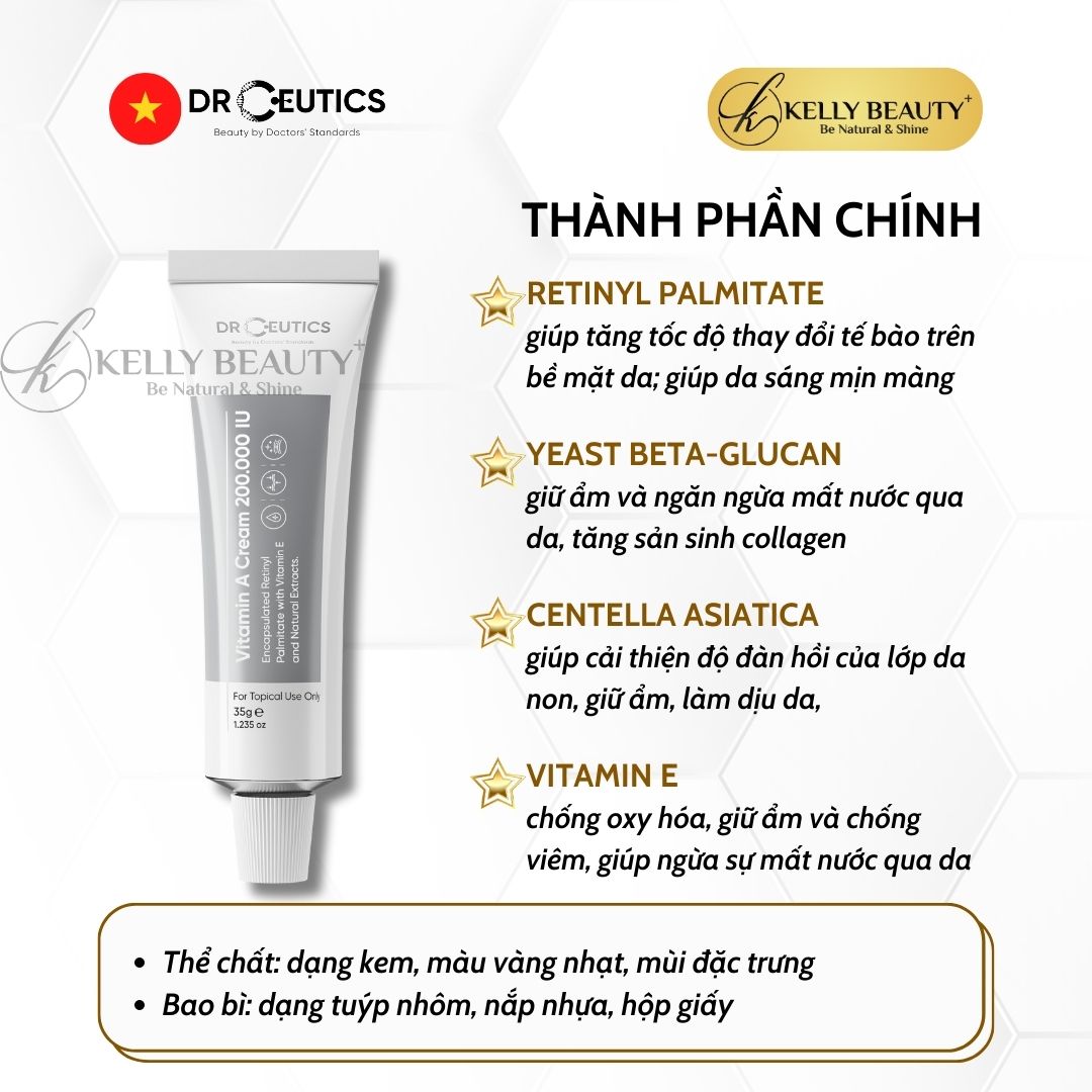 Kem Dưỡng Vitamin A Cream 200.000 IU DrCeutics - Mờ Nếp Nhăn, Căng Mịn; Sáng Da, Mờ Thâm Nám | Kelly Beauty