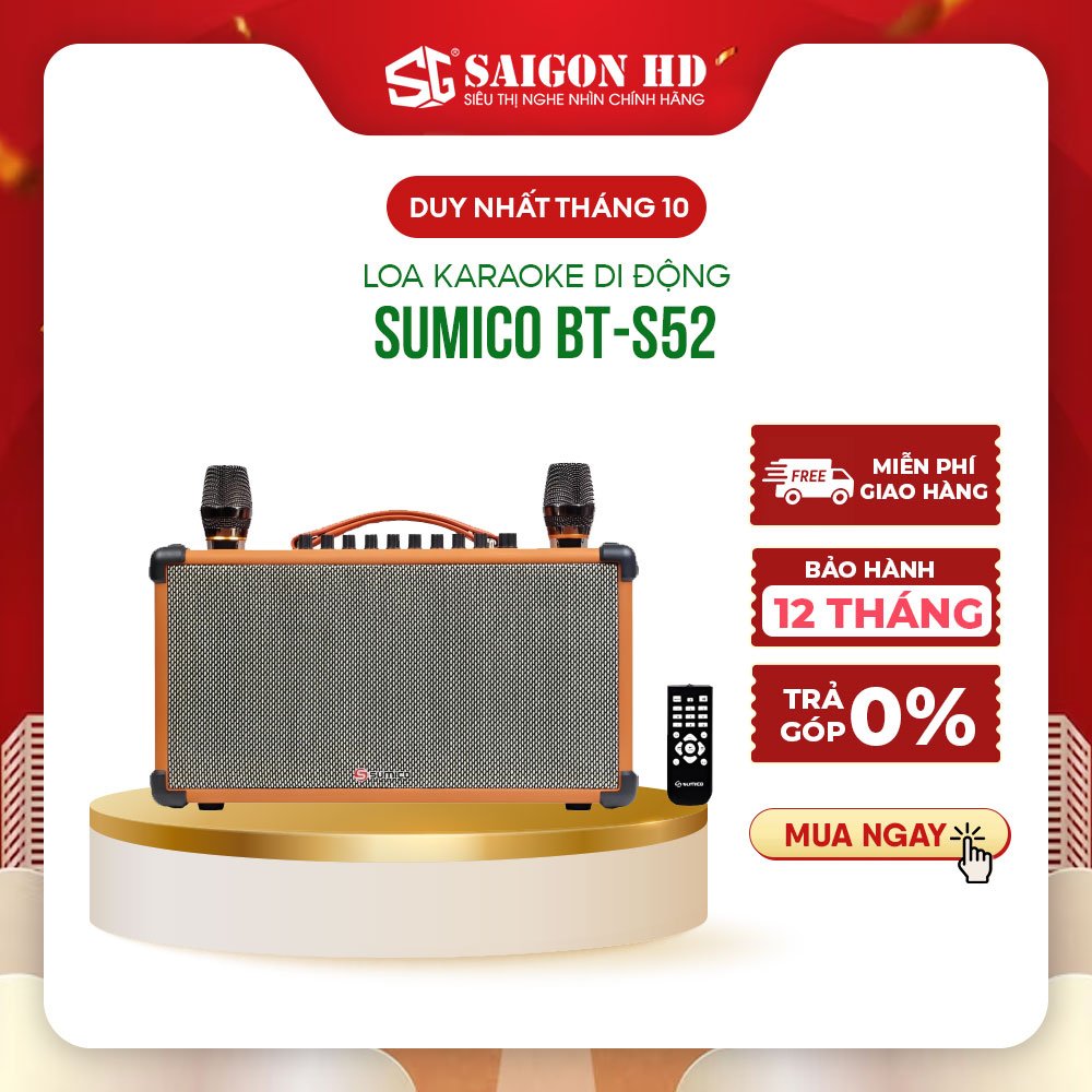 Loa Karaoke Bluetooth cao cấp SUMICO BT-S52 |Hàng chính hãng - Pin 8 Giờ, Cổng phát lại USB, Tặng Kèm 2 micro UHF, Đa dạng kết nối