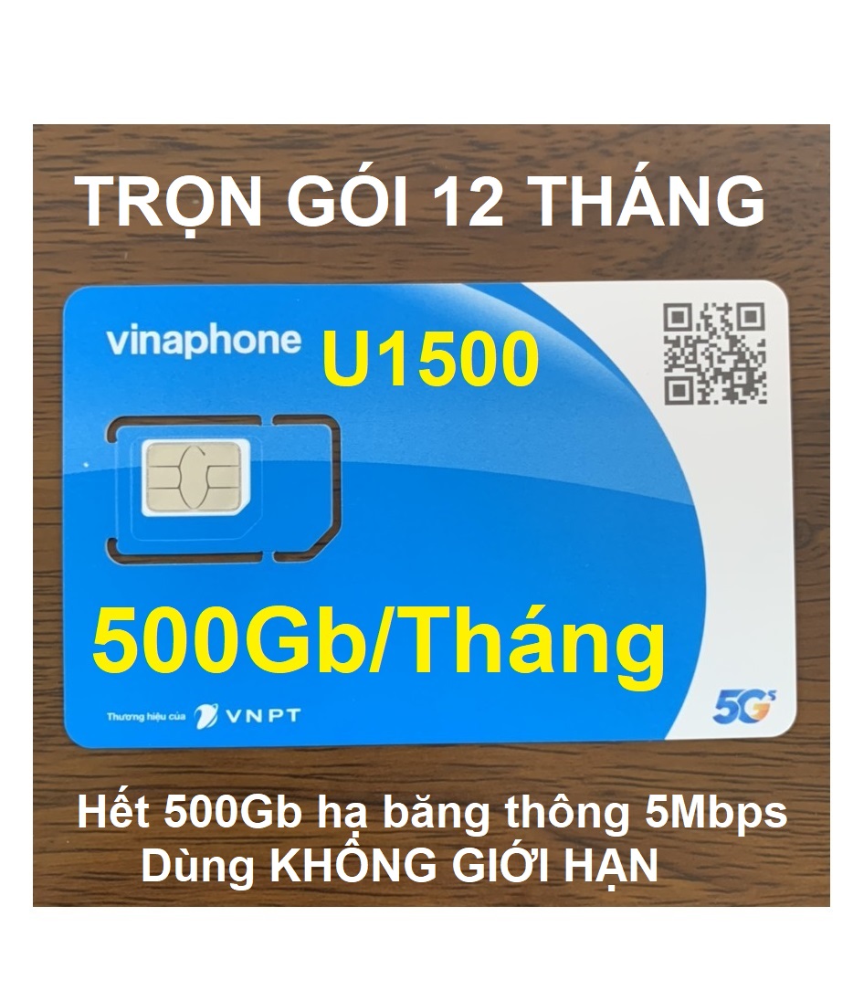 SIM 4G VINAPHONE 500GB/THÁNG - U1500 KHÔNG GIỚI HẠN DATA ( CÓ 500Gb/tháng tốc độ 4G, hết vẫn tiếp tục dùng KHÔNG GIỚI HẠN DUNG LƯỢNG với tốc độ cao 5Mbps) - Hàng chính hãng