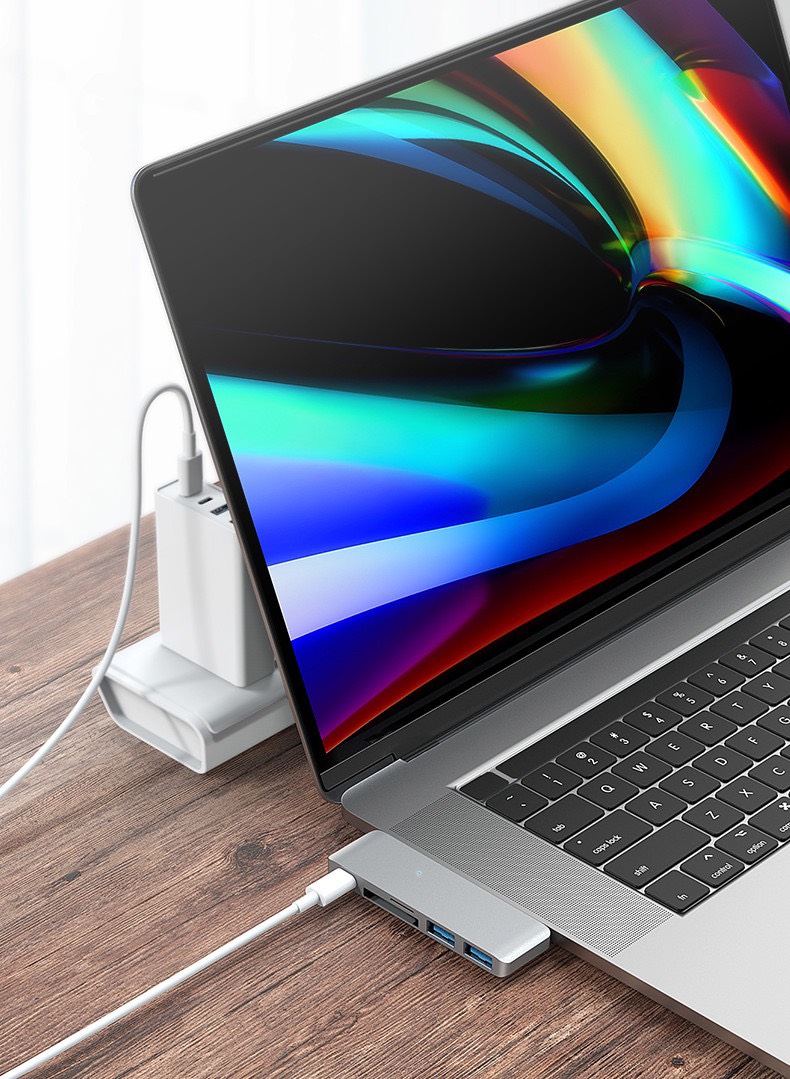 Cổng Chuyển HYPERDRIVE USB TYPE-C 5-IN-1 HUB WITH PASS THROUGH CHARGING FOR 2016 MACBOOK PRO &amp; 12″ MACBOOK, SURFACE Gray &amp; Silver - HD21B - HÀNG CHÍNH HÃNG