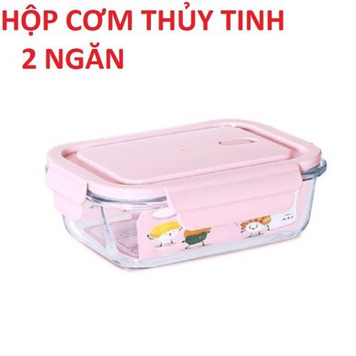 Hộp đựng cơm thủy tinh cao cấp 2 ngăn ( Giao màu ngẫu nhiên)