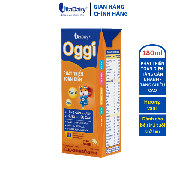 Sữa uống dinh dưỡng Oggi Phát triển toàn diện 180ml giúp bé tăng cân nhanh, tăng chiều cao - VitaDairy