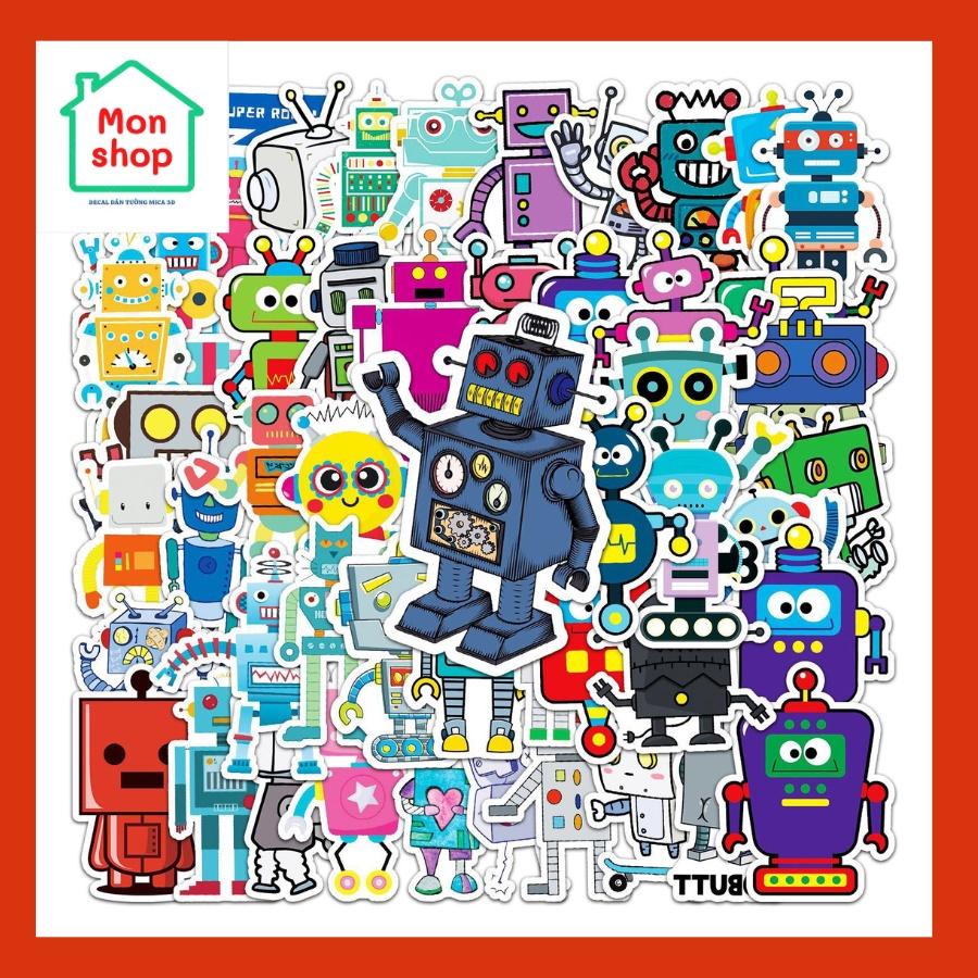 Set 50 Sticker Decal Chống Nước hình ô tô, siêu xe, ufo, robot Dễ Thương Dán Nón BH, laptop, vali, xe, tập vở