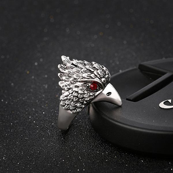 Jewelry Vintage Ring Silver Crystal Animal Eagle Head Shaped Mens Ring 20mm