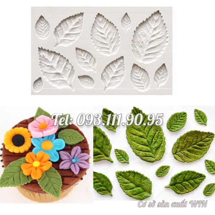 Bộ 3 khuôn silicon làm bánh, rau câu hoa hồng cánh tim, hoa cúc đơn và lá - Mã số Q 1142