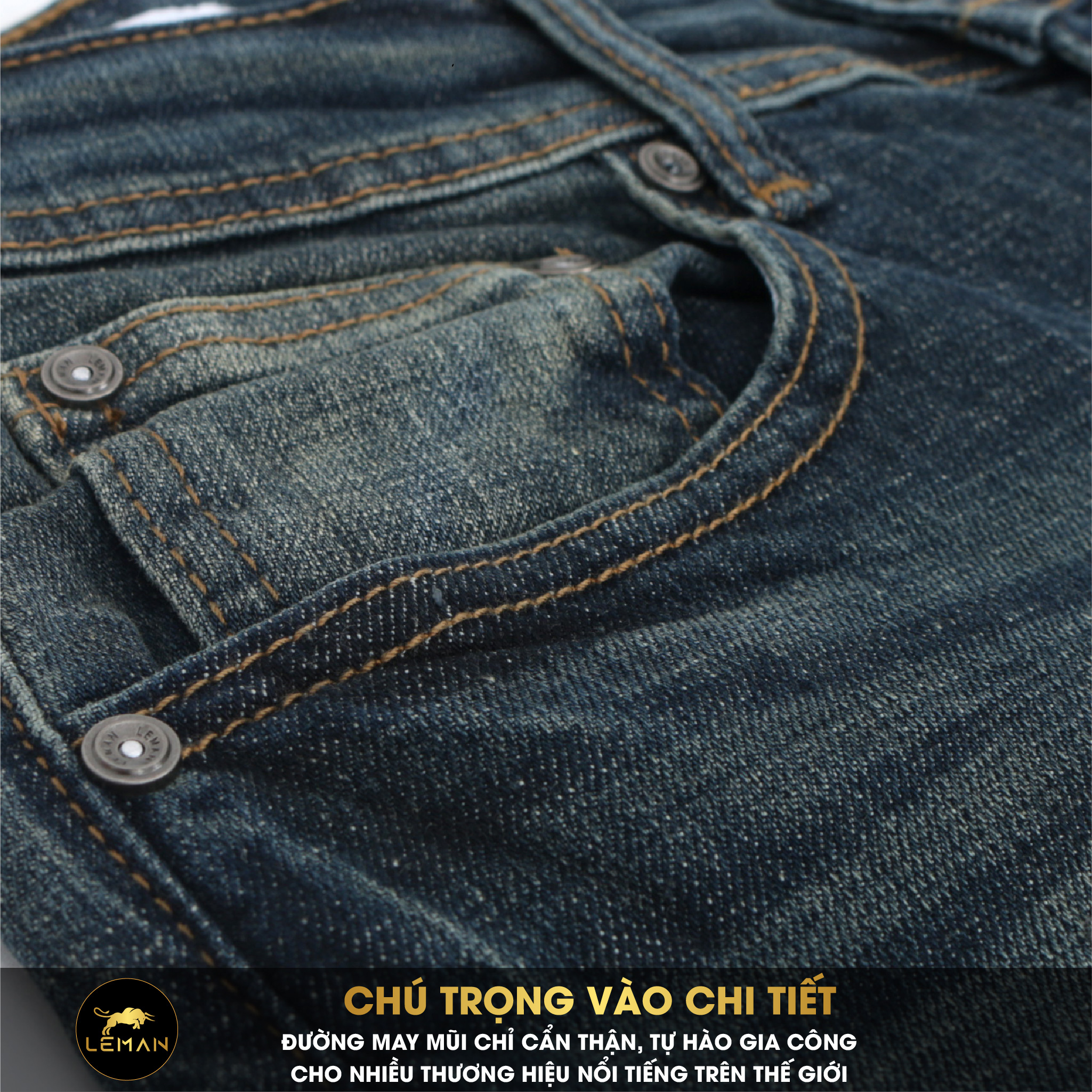 Quần Jean nam Leman xanh mài rêu JD12 - Slim Form