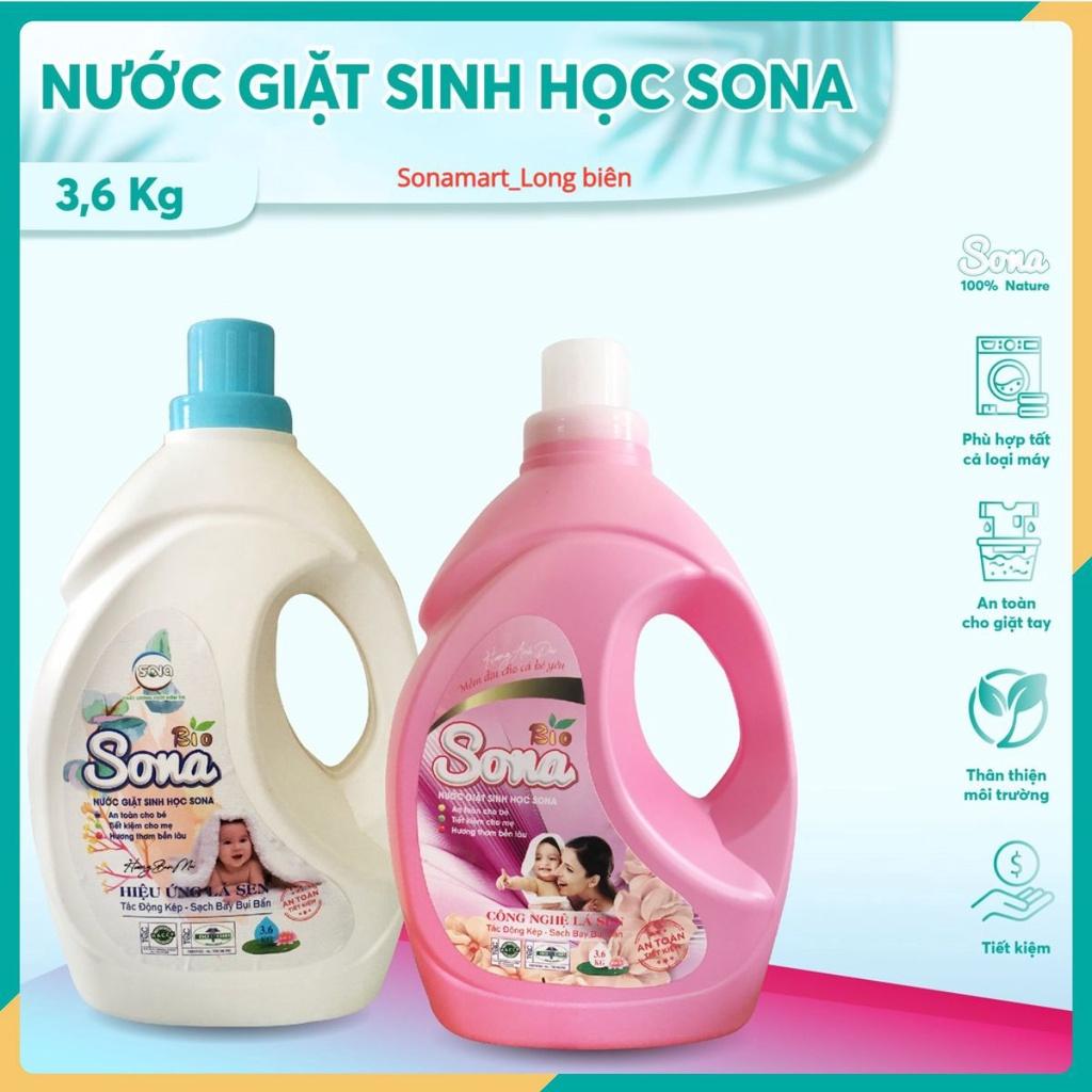 Nước giặt sinh học SONA 3.6L giặt xả quần áo 2 trong 1 mềm mại lưu hương 24h