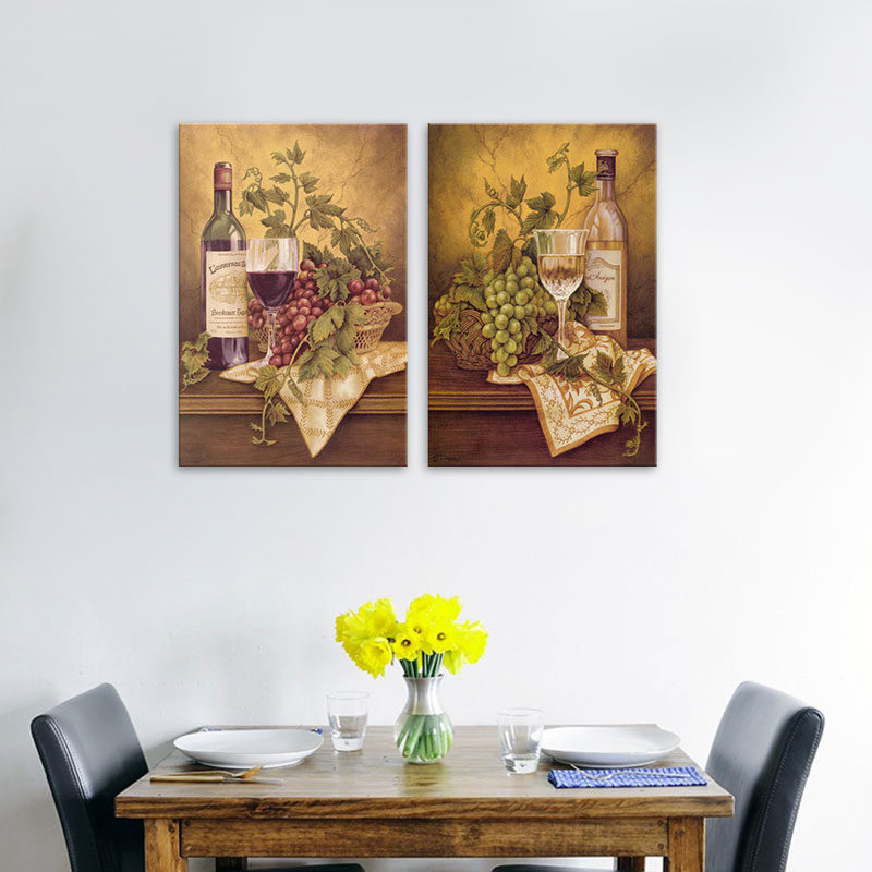 Bộ 2 Tranh tĩnh vật “Nho và Rượu Vang” | Tranh phòng khách W1682