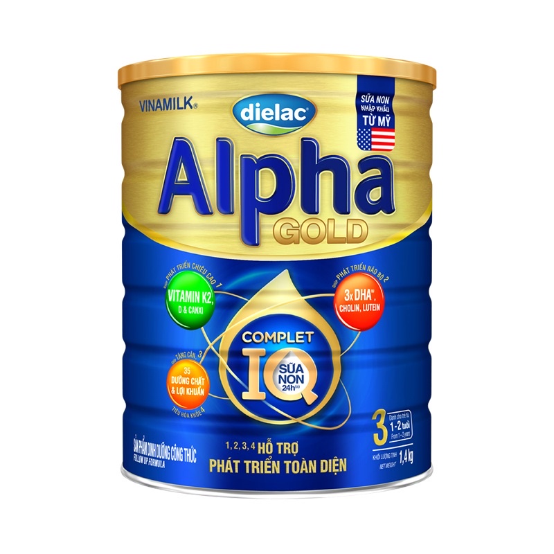 COMBO 3 lon Sữa công thức Vinamilk Dielac Alpha Gold 3 lon 1,4kg (cho trẻ từ 1- 2 tuổi)