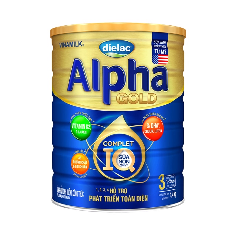 Sữa bột Vinamilk Dielac Alpha Gold 3 1400g (cho trẻ từ 1- 2 tuổi)