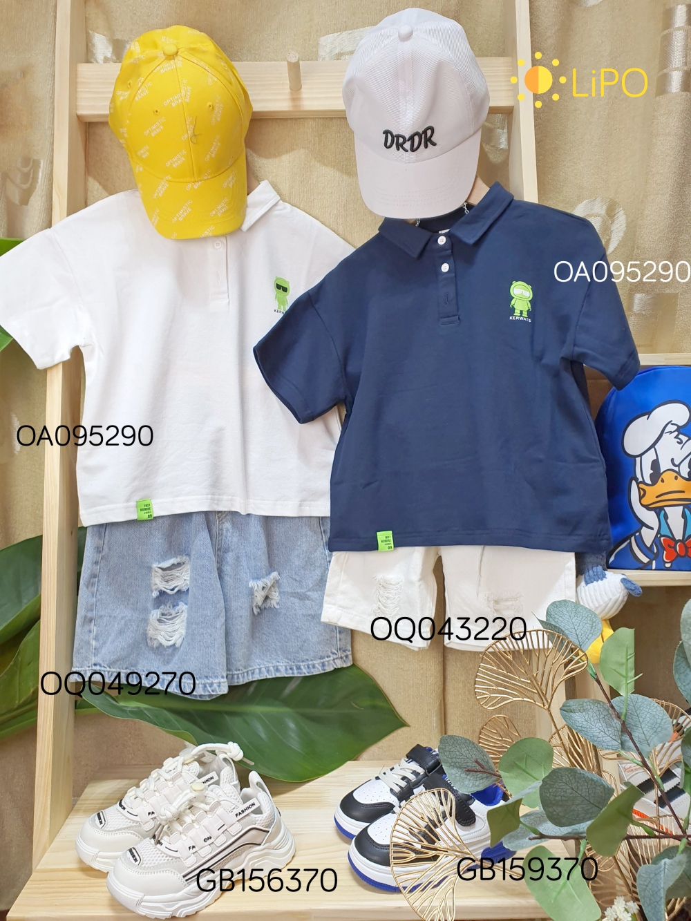 Áo polo bé trai bé gái KERWATS 2 màu Xanh/Trắng chất cotton Áo thun có cổ cho bé 4 đến 8 tuổi OA095