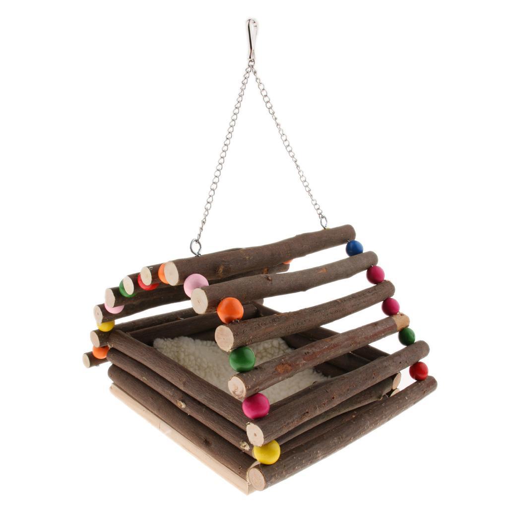 Wooden Pet Parrot Hammock Swing Toy Hamster Branch Playground For Bird Cage