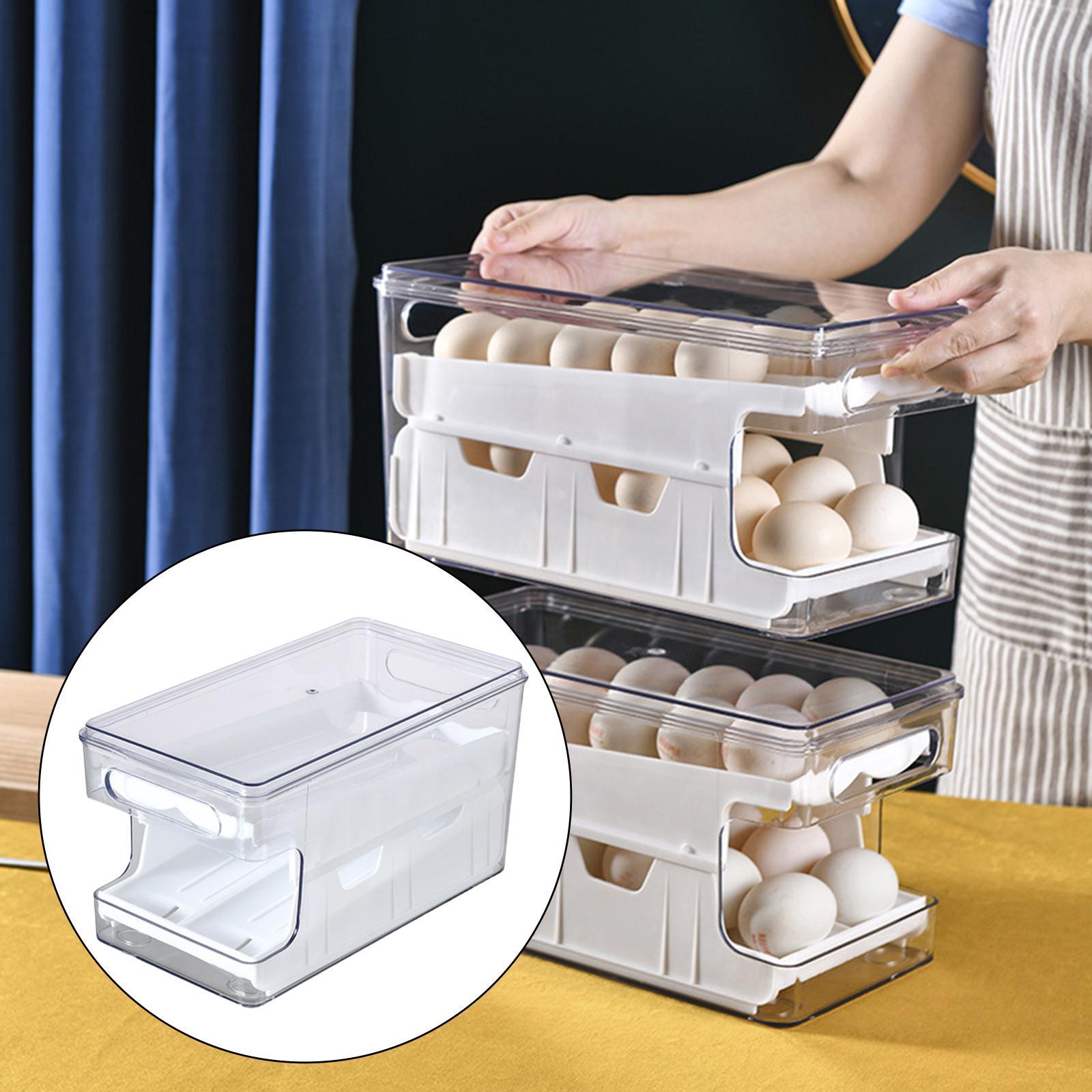 Egg Storage Box Automatic Filling Stackable Organizer for Refrigerator Kitchen Household