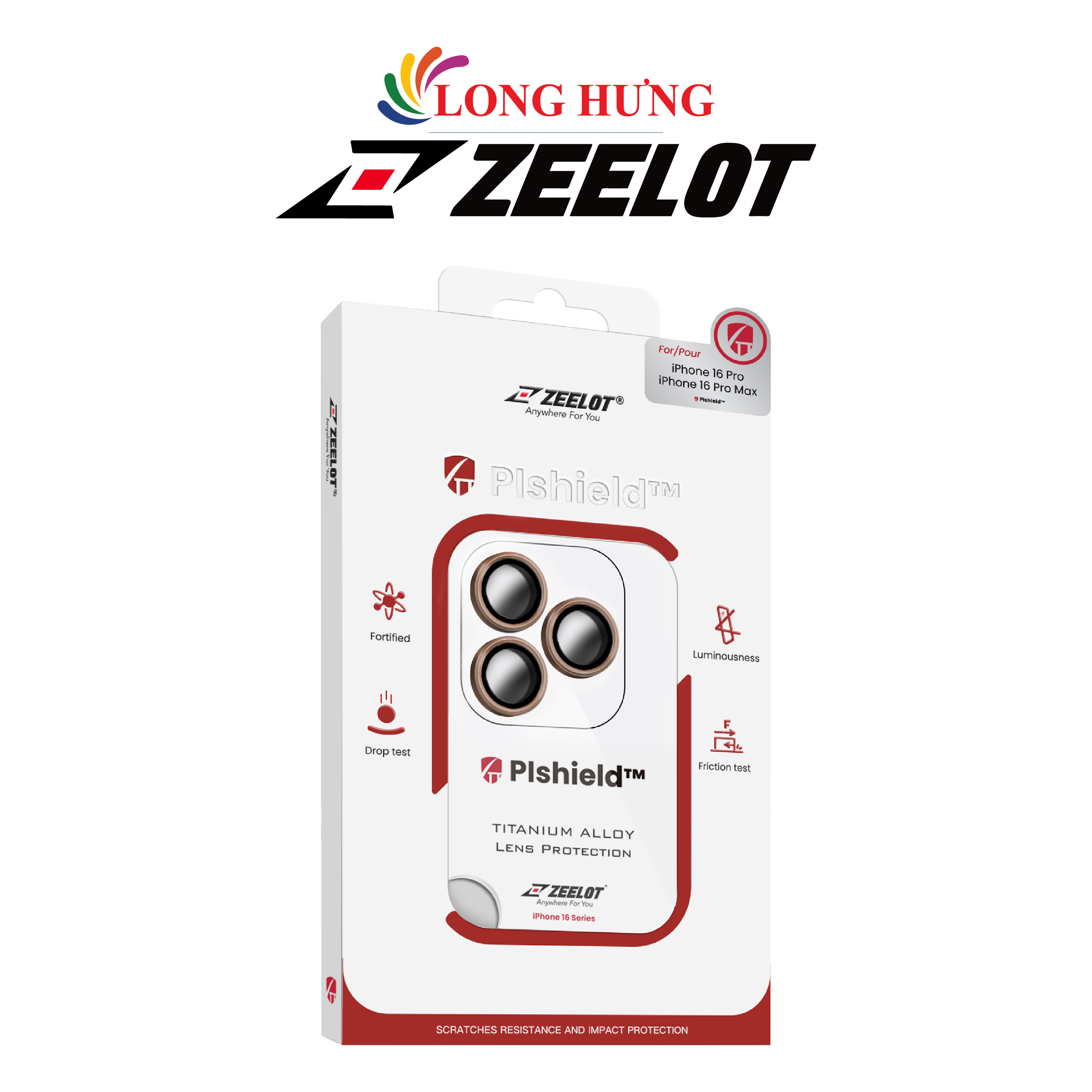 Dán Camera cường lực viền màu chống va đập Zeelot PIshield iP16 Pro/16 Pro Max - Hàng chính hãng