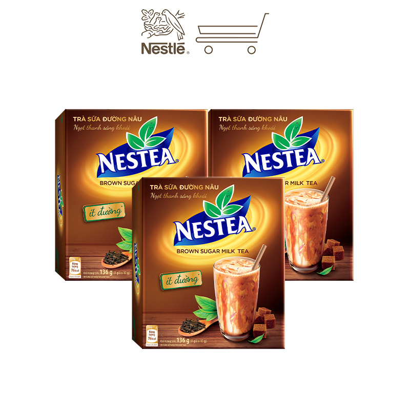 Combo 3 Hộp Trà sữa đường nâu NESTEA 8 gói x17g