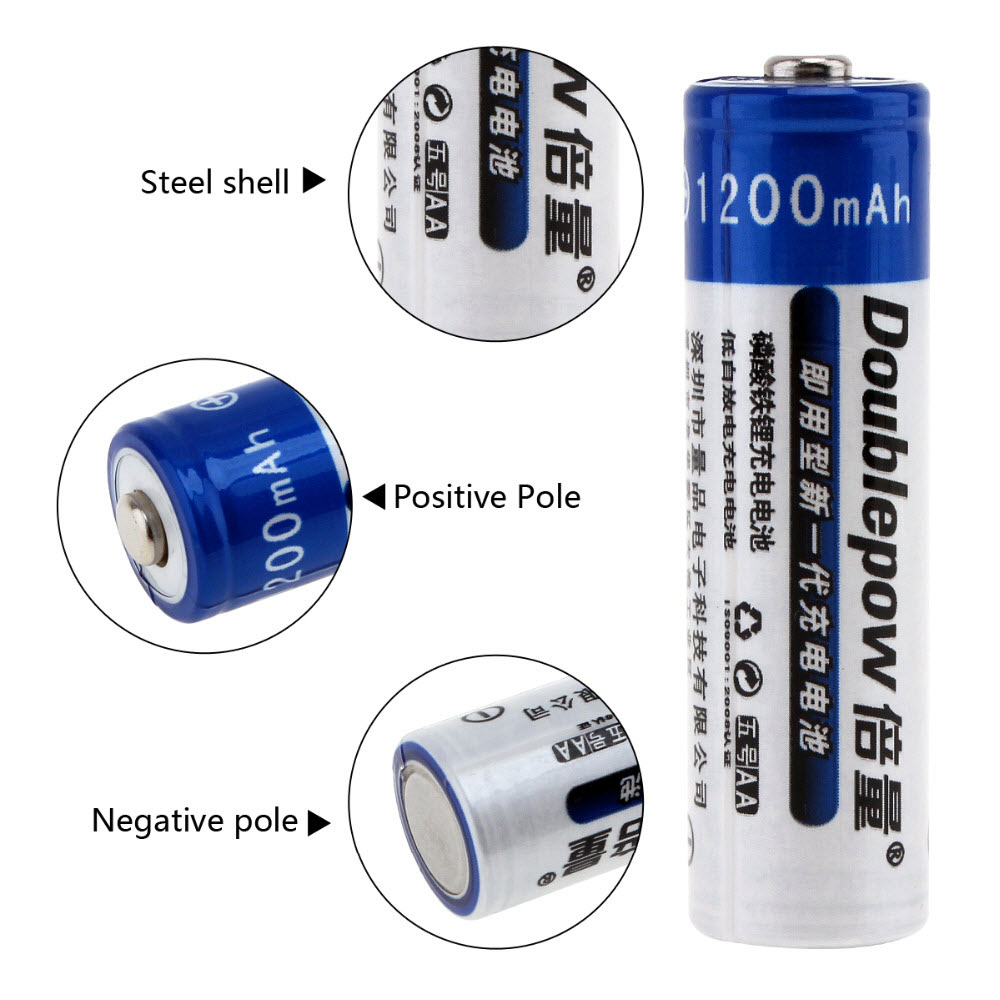 Bộ 02 Viên Pin Tiểu Sạc AA Cao Cấp 1200mAh Doublepow - Hàng nhập khẩu