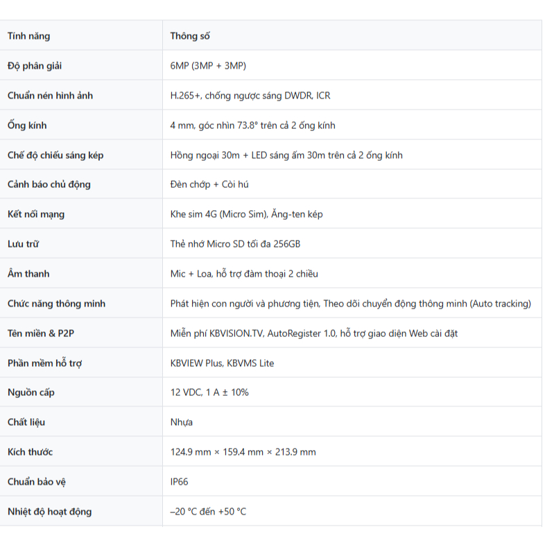 Camera KBVISION DÙNG SIM 4G KX-SM6L-4G, ống kính kép 3+3MP 2K, Âm thanh 2 chiều, cảnh báo chuyển động - Hàng chính hãng