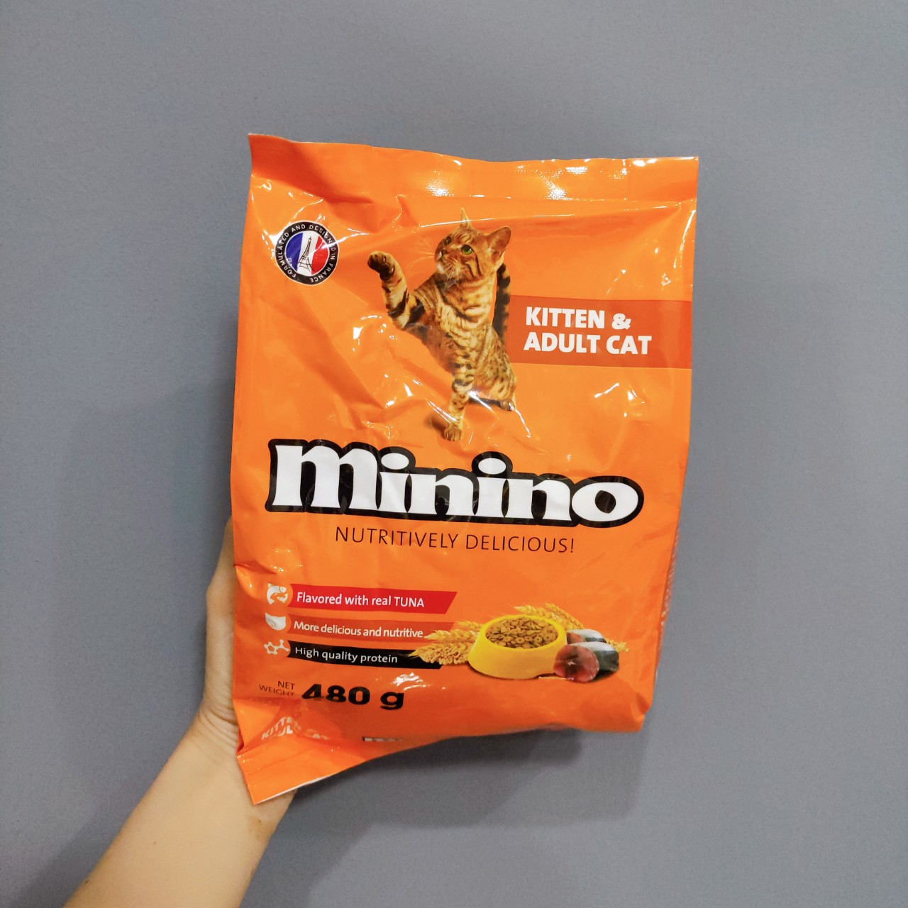 COMBO 5 Gói Thức Ăn Hạt Cho Mèo Con Và Mèo Lớn Vị Cá Ngừ Minino Tuna Flavored 480g
