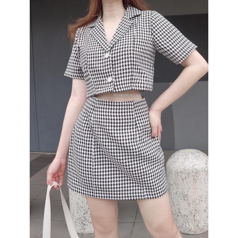 Áo sơ mi Wonderhouse cổ Vest tay ngắn croptop vải 2 lớp đi làm, dạo phố sang chảnh, nữ tính - Lita shirt