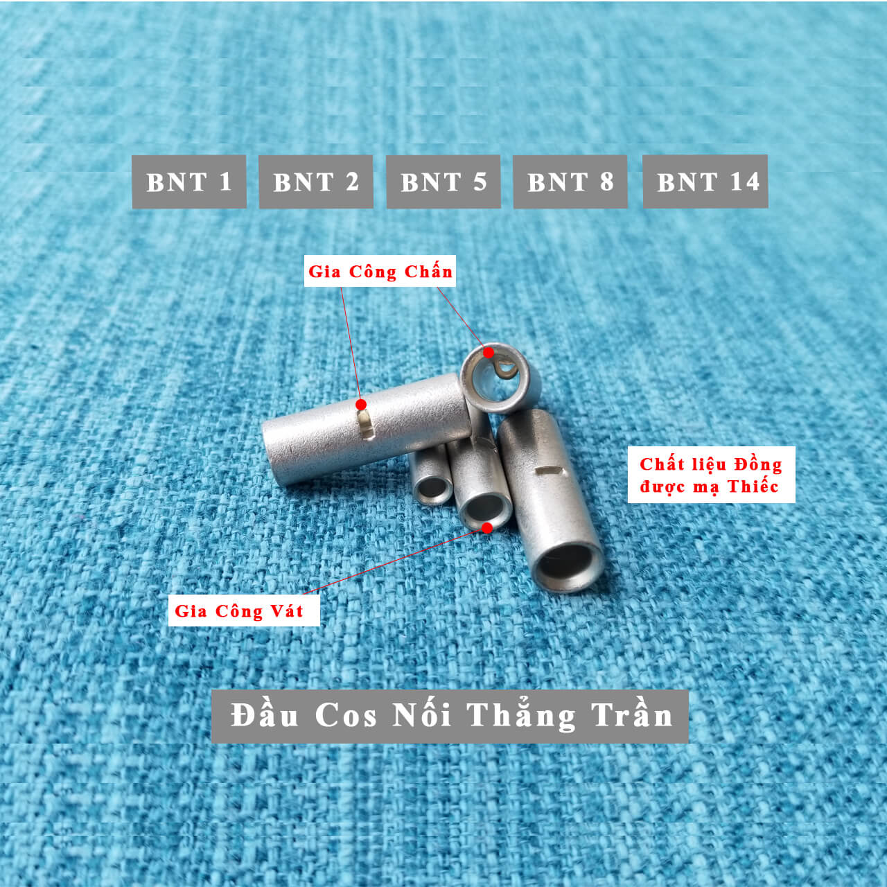 Đầu cos nối thẳng BNT2 - Đầu cos nối dây điện thẳng loại trần - Dùng cho dây 1.0mm2 tới 2.65mm2