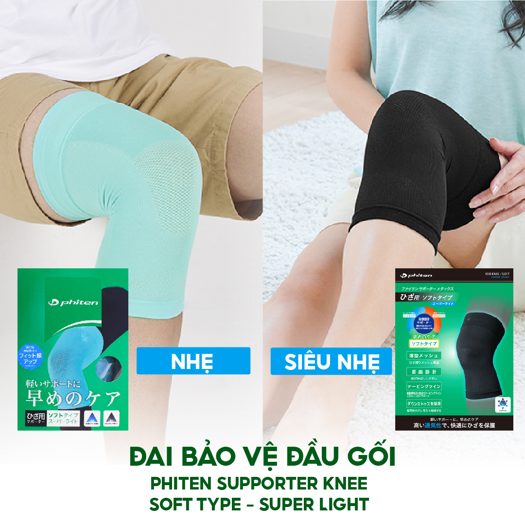 Đai bảo vệ đầu gối loại mềm Phiten knee supporters soft type light AP217014/AP217016