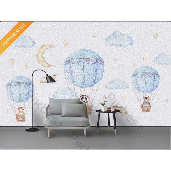 Trang trí phòng em bé giấc mơ của em quả cầu bay, Tranh dán tường 3d hiện đại (tích hợp sẵn keo) MS925595