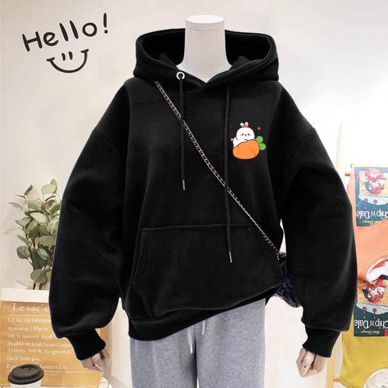 ÁO HOODIE UNISEX IN THỎ ÔM CÀ RỐT DỄ THƯƠNG